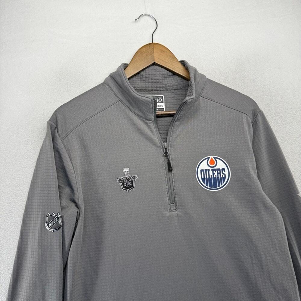 Edmonton Oilers Quarter Zip Men's Medium Gray Grid Thermal Fanatics Stanley Cup